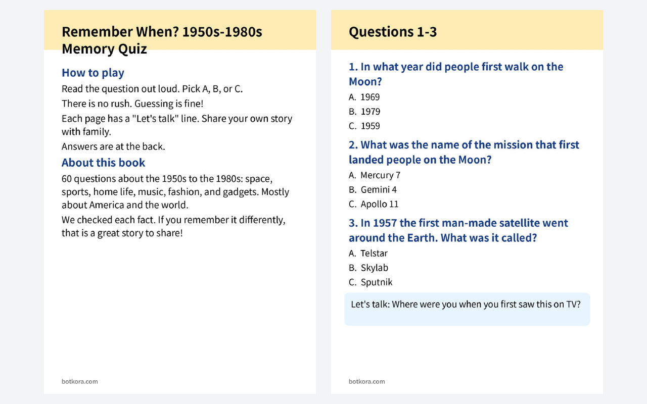 Antes · Después (prueba real) — Quiz de recuerdos 1950–80 en letra grande