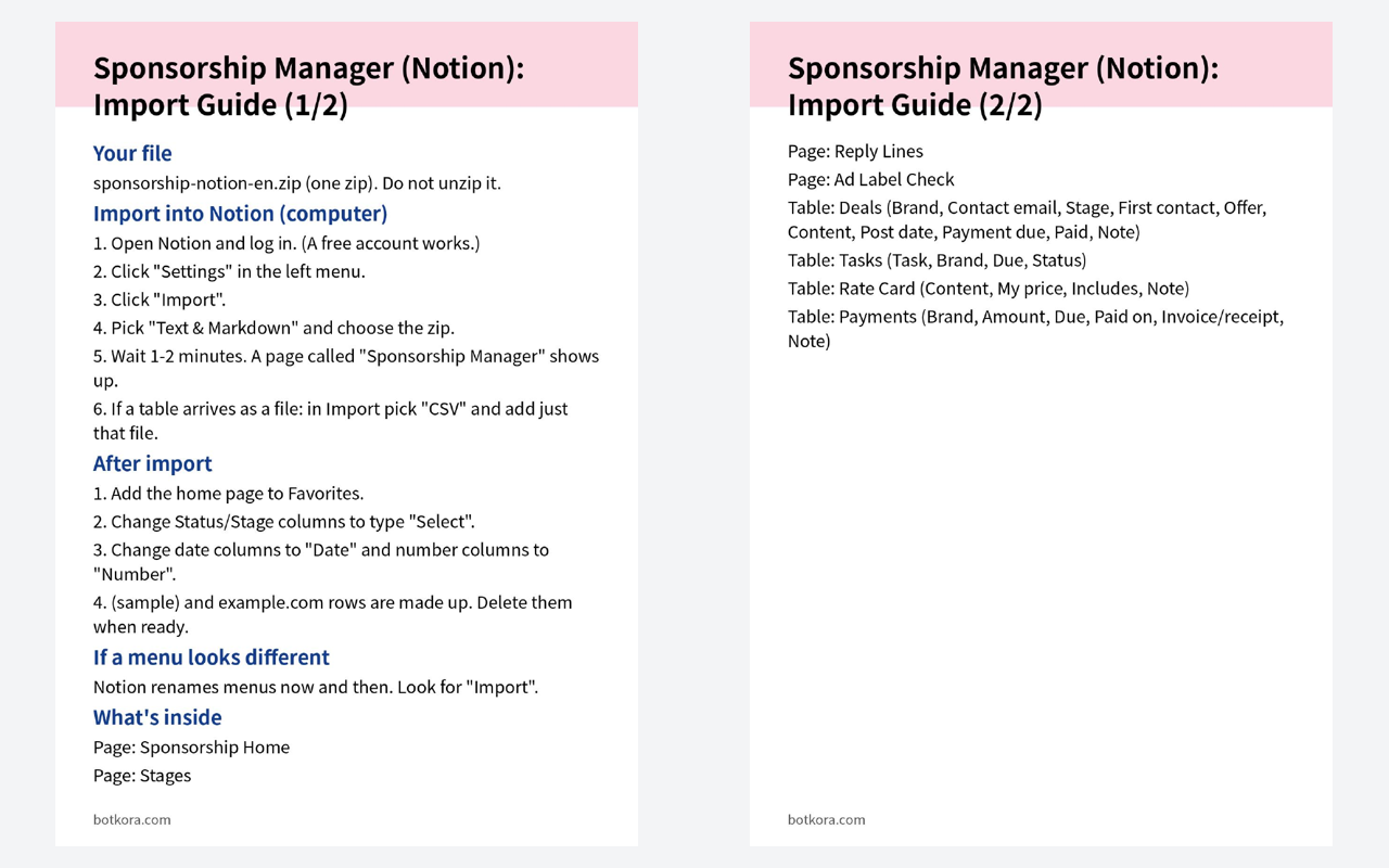 ก่อน · หลัง (ทดสอบจริง) — สมุดจัดงานสปอนเซอร์ใน Notion
